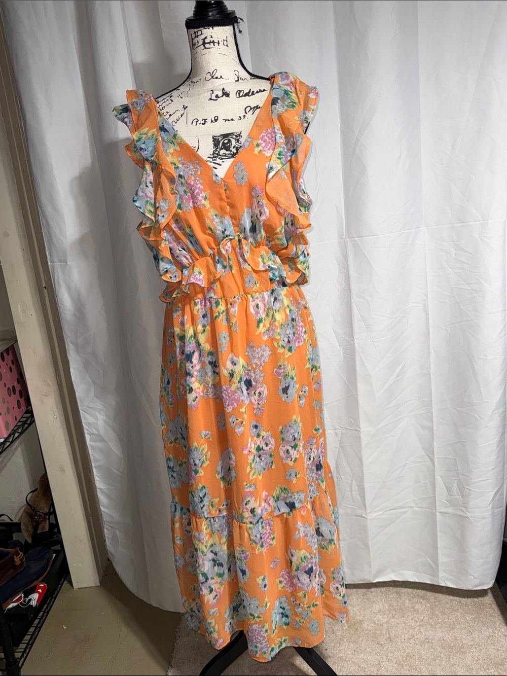 Lauren Conrad Floral Ruffle Maxi Dress - Orange